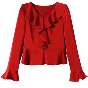 Blouses | Volantblouse Met V-Hals  – Dames Blouses Blouses