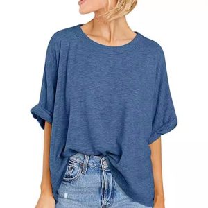 Grote Maten | T-Shirt Van Een Materiaalmix In Een Loose Fit  – Dames Dames blauw