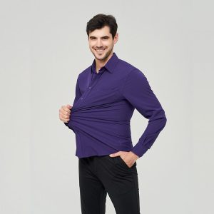 Overhemden | Regular Fit: Buttondownoverhemd Van Gestructureerd Materiaal  – Heren Heren aubergine